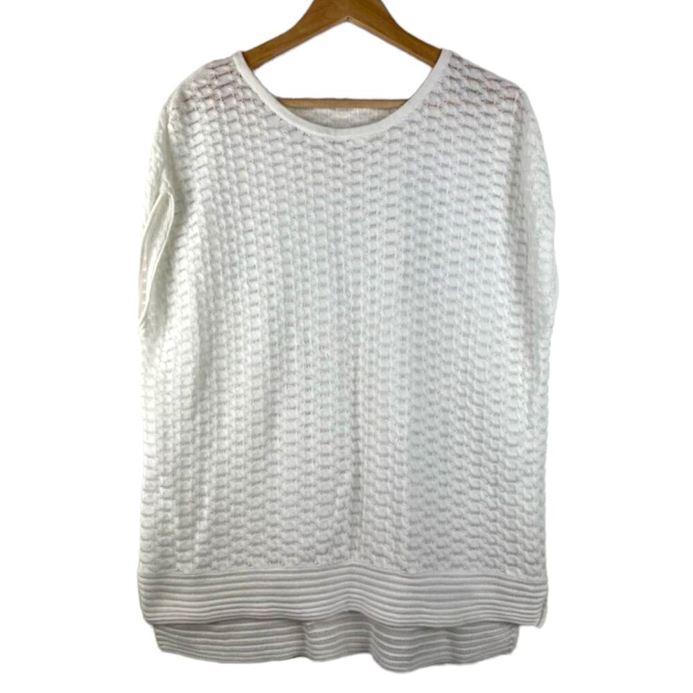 Kinross White Crochet Knit Pointelle Oversize Sleeveless Sweater Tank Medium